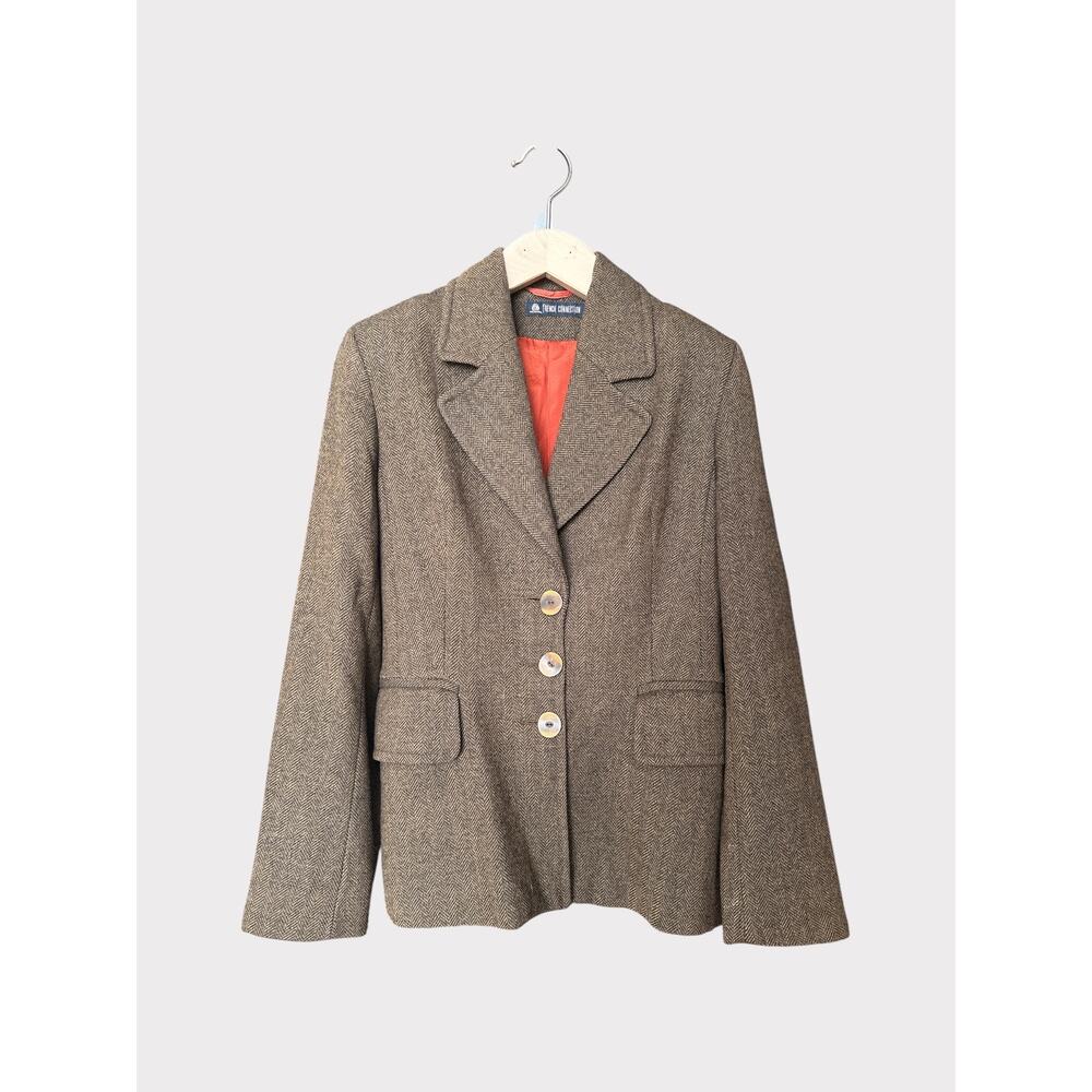 French Connection Herringbone Wool Brown Blazer, Women’s Size M - Picture 2 of 9